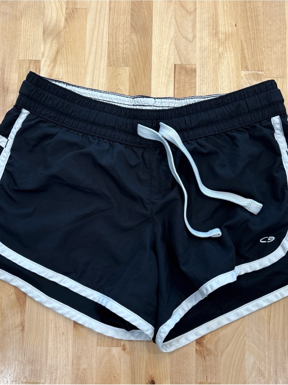 Champion Drawstring Athlesiure Gym Track unlined Shorts Black White Womens Sz M